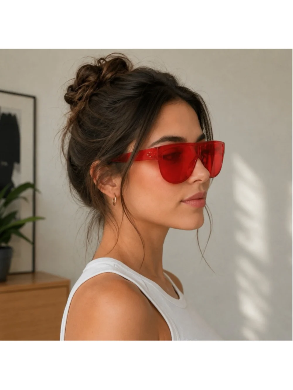 Retro Red Shield Sunglasses Oversized Futuristic Visor Style Glasses